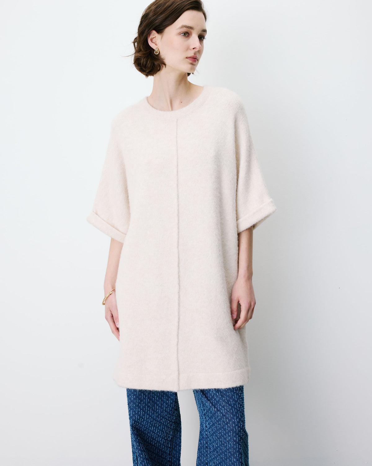 Robe courte en maille manches kimono sable Alinae