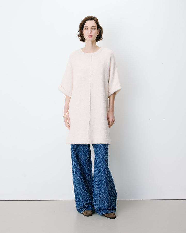 Robe courte en maille manches kimono sable Alinae