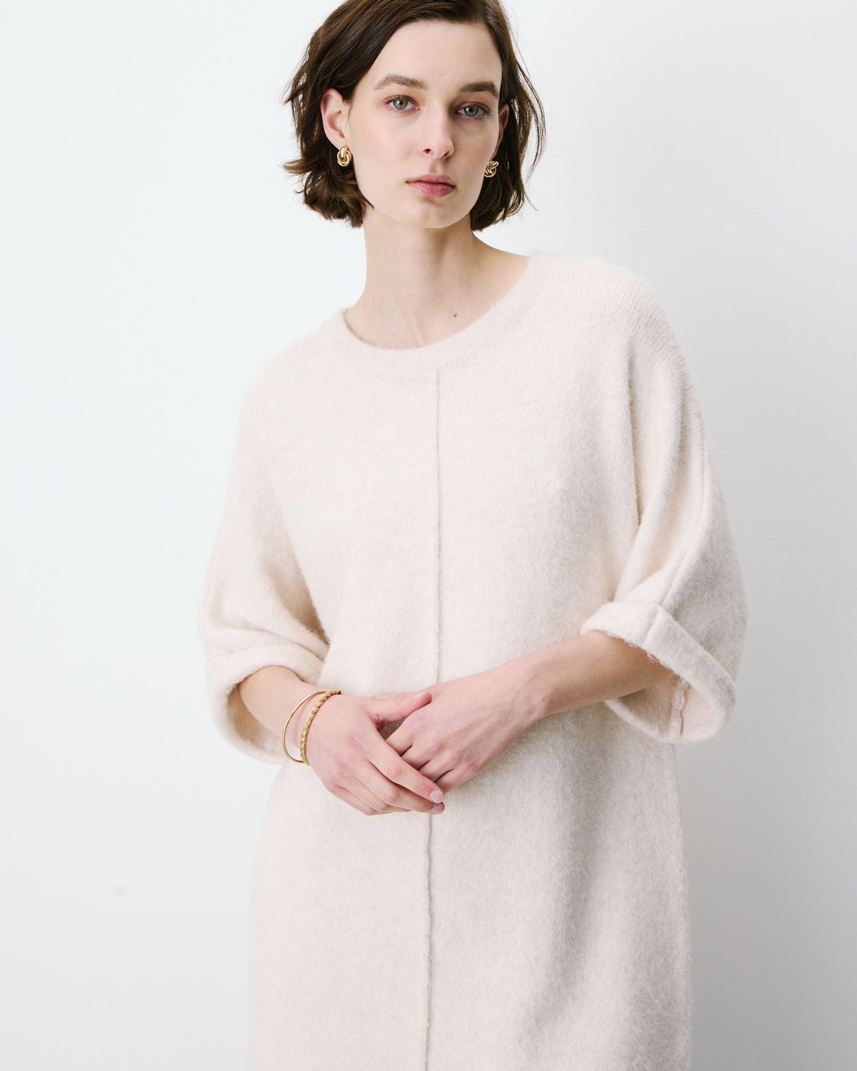 Robe courte en maille manches kimono sable Alinae
