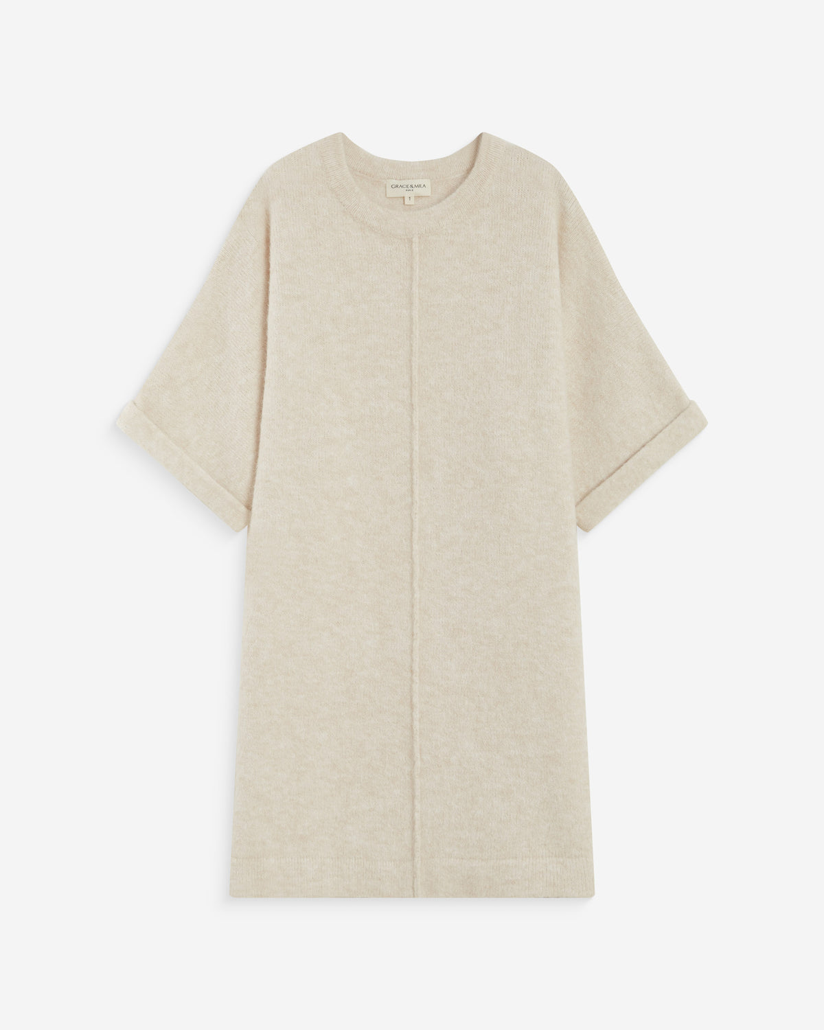 Robe courte en maille manches kimono sable Alinae