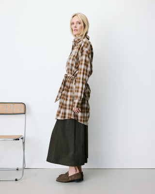 Robe chemise courte à carreaux ceinturée coffee Amaya