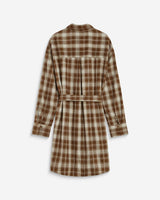 Robe chemise courte à carreaux ceinturée coffee Amaya