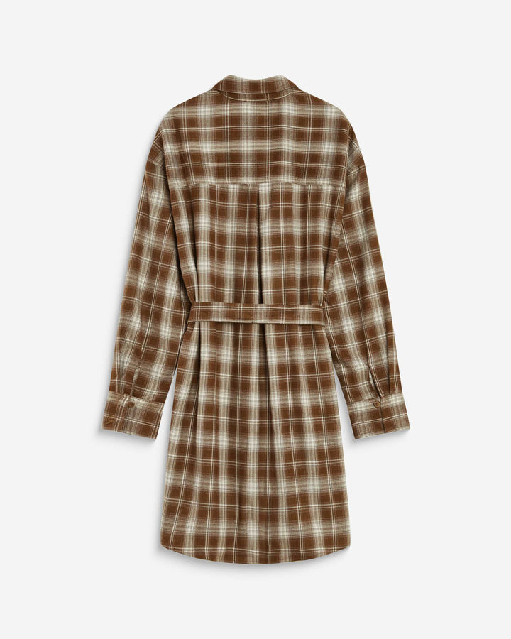 Robe chemise courte à carreaux ceinturée coffee Amaya