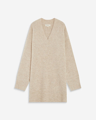 Robe pull courte oversize col V beige Airina
