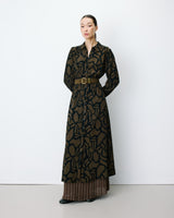 Robe chemise longue ceinturée à motif kaki Aveline