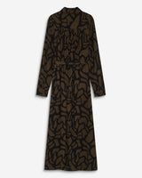 Robe chemise longue ceinturée à motif kaki Aveline