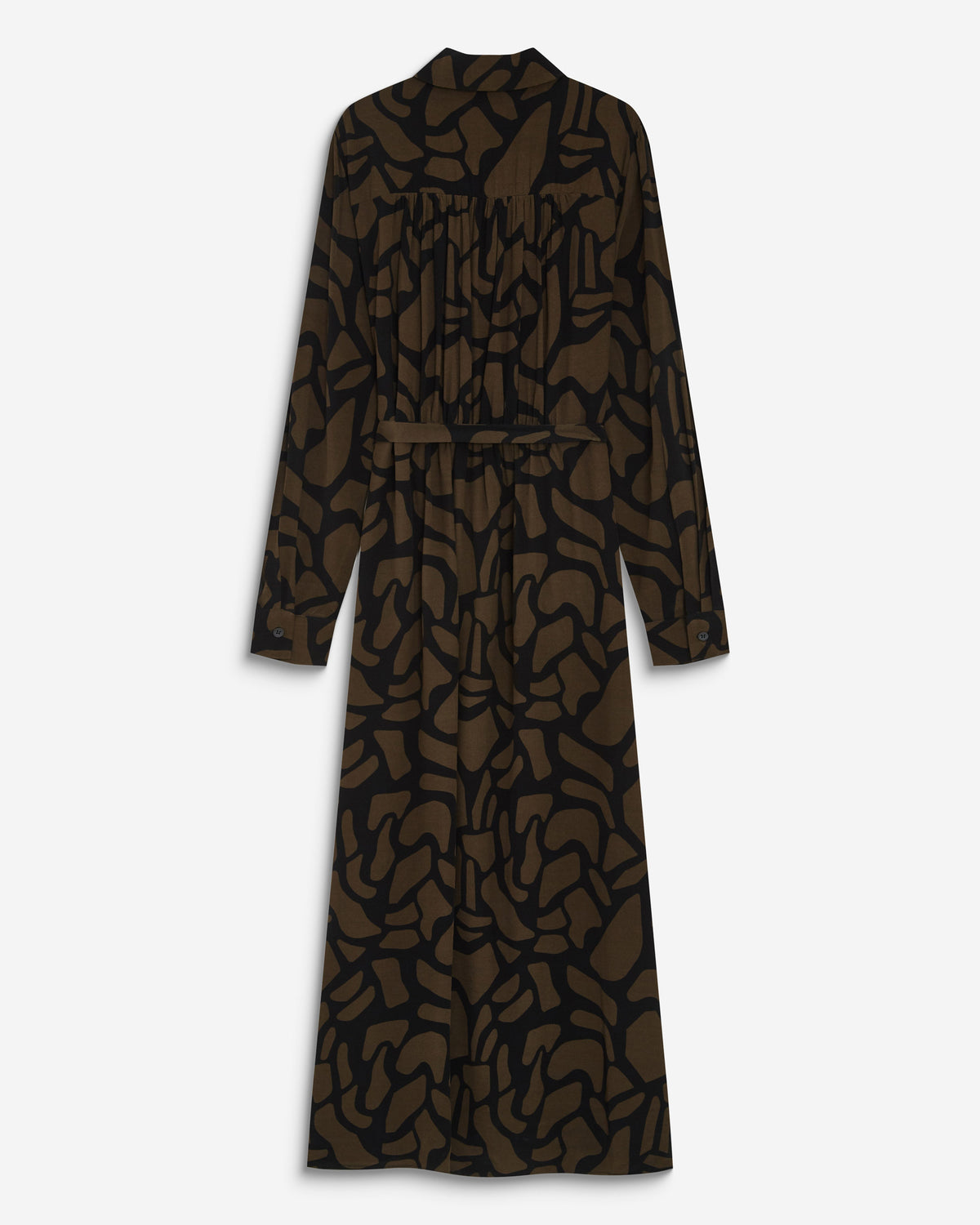 Robe chemise longue ceinturée à motif kaki Aveline