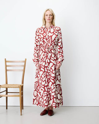 Robe chemise longue ceinturée à motif terracotta Aveline