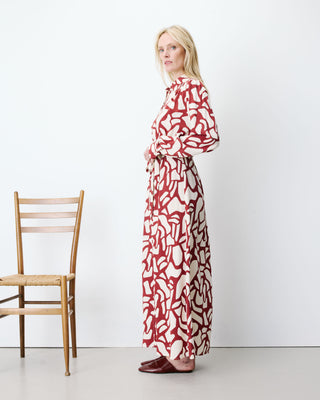 Robe chemise longue ceinturée à motif terracotta Aveline
