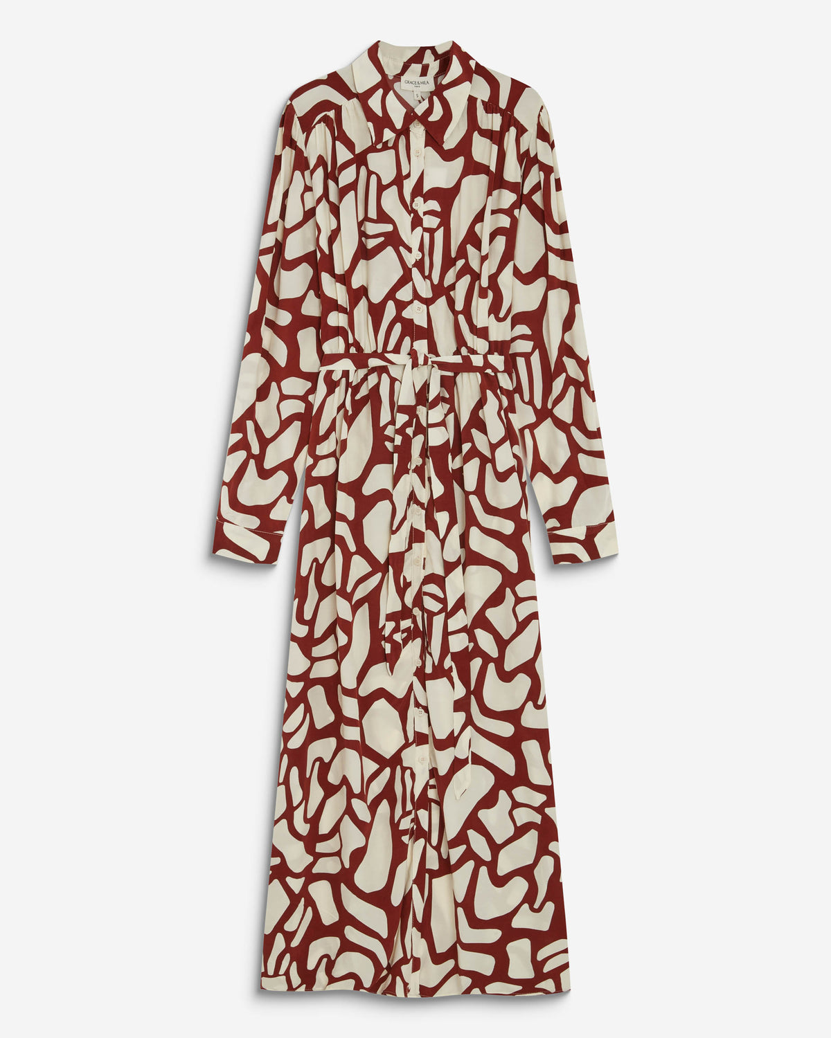 Robe chemise longue ceinturée à motif terracotta Aveline