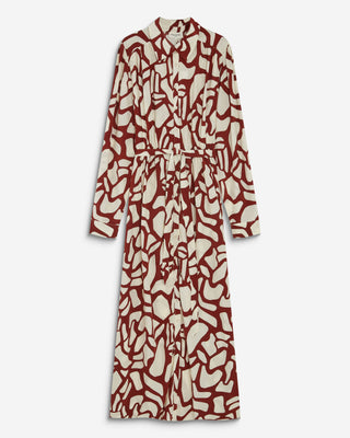 Robe chemise longue ceinturée à motif terracotta Aveline