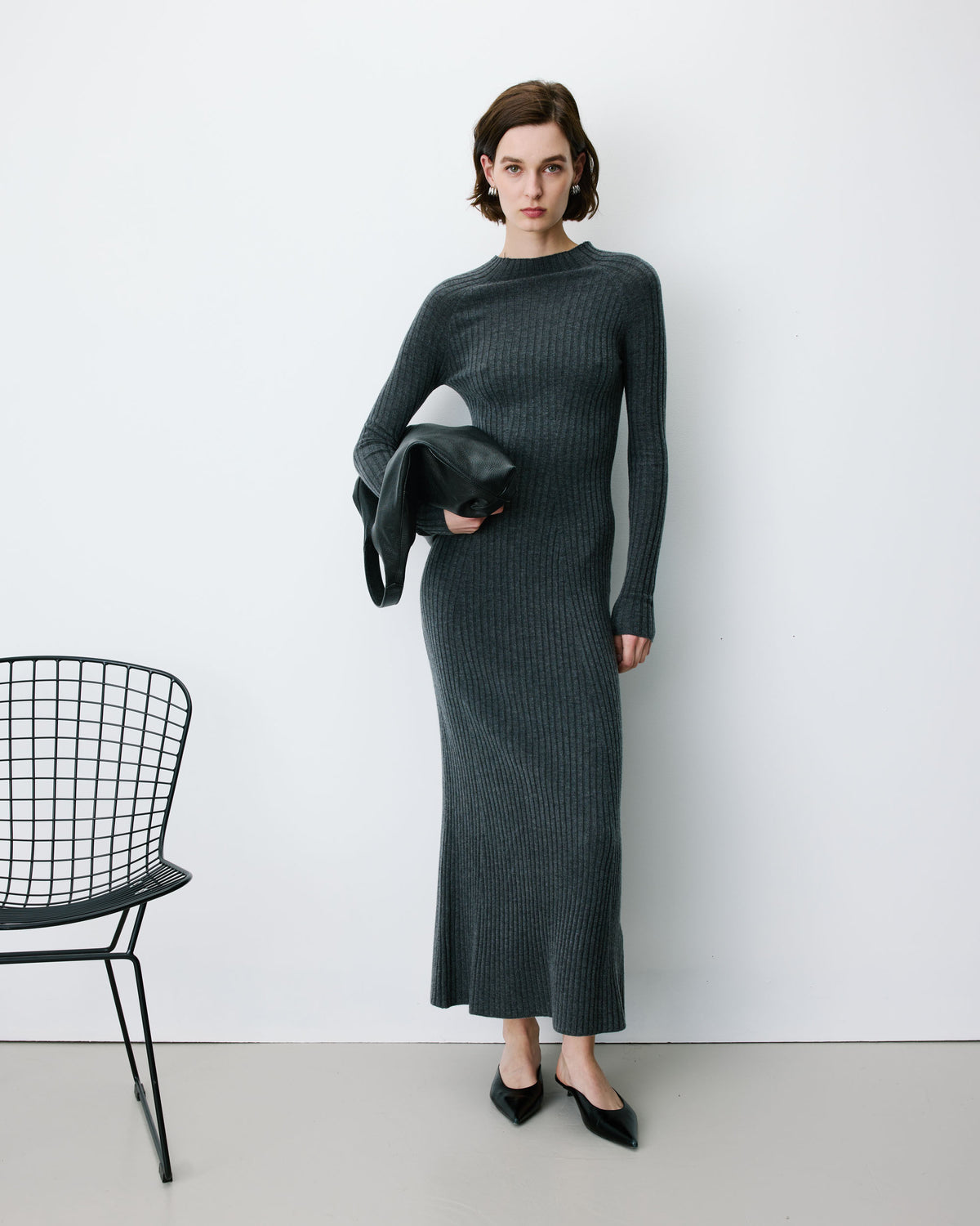 Robe pull longue col montant anthracite Alexandra