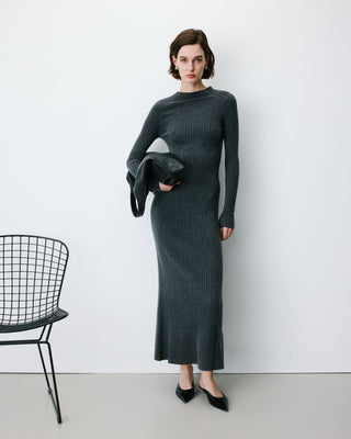 Robe pull longue col montant anthracite Alexandra