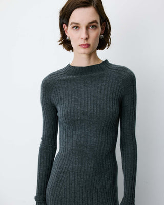 Robe pull longue col montant anthracite Alexandra