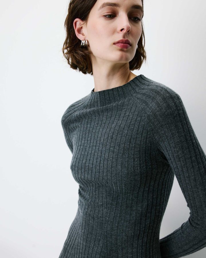 Robe pull longue col montant anthracite Alexandra