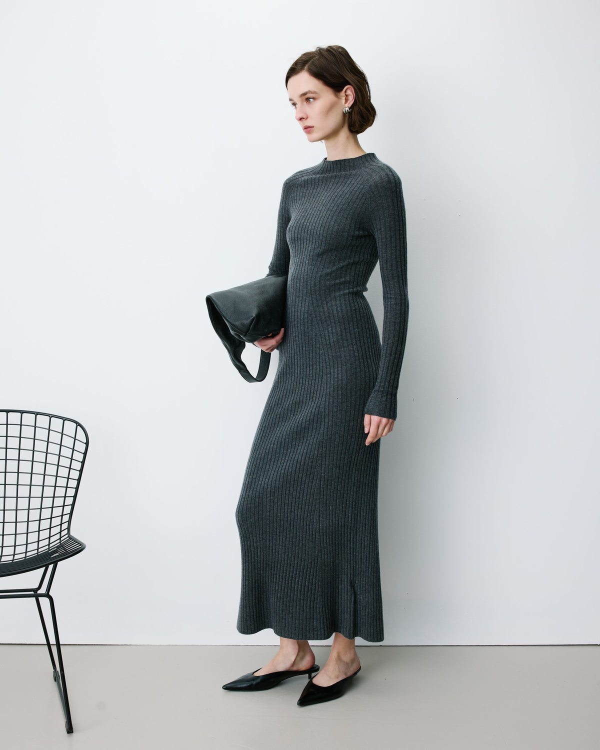 Robe pull longue col montant anthracite Alexandra