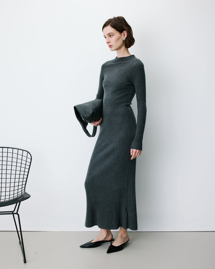 Robe pull longue col montant anthracite Alexandra