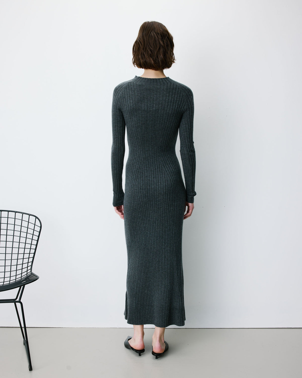Robe pull longue col montant anthracite Alexandra