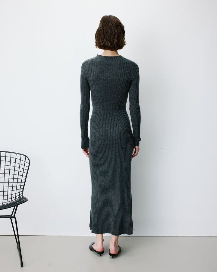 Robe pull longue col montant anthracite Alexandra