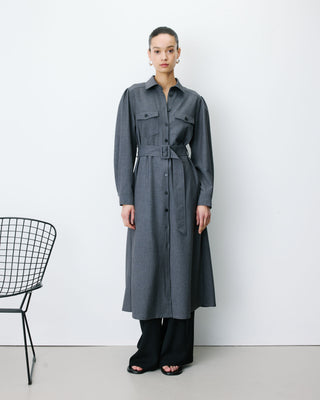 Robe chemise longue cintrée à la taille anthracite Arella