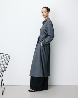 Robe chemise longue cintrée à la taille anthracite Arella