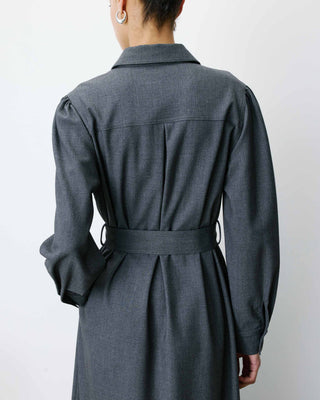 Robe chemise longue cintrée à la taille anthracite Arella