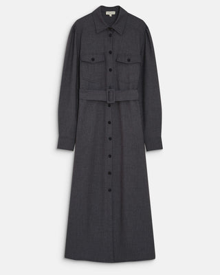 Robe chemise longue cintrée à la taille anthracite Arella