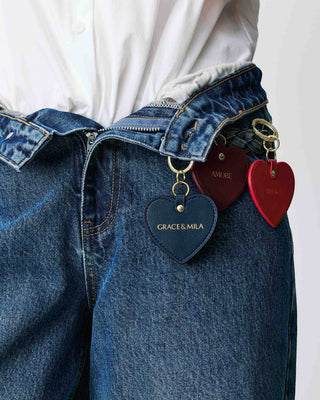 Porte-clés cœur en cuir cherry Aria