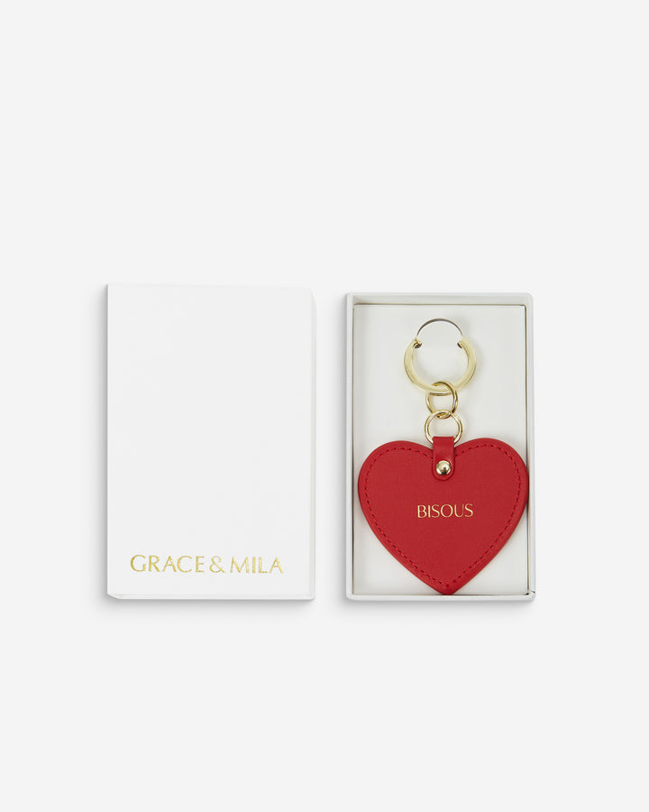 Porte-clés cœur en cuir rouge Aria