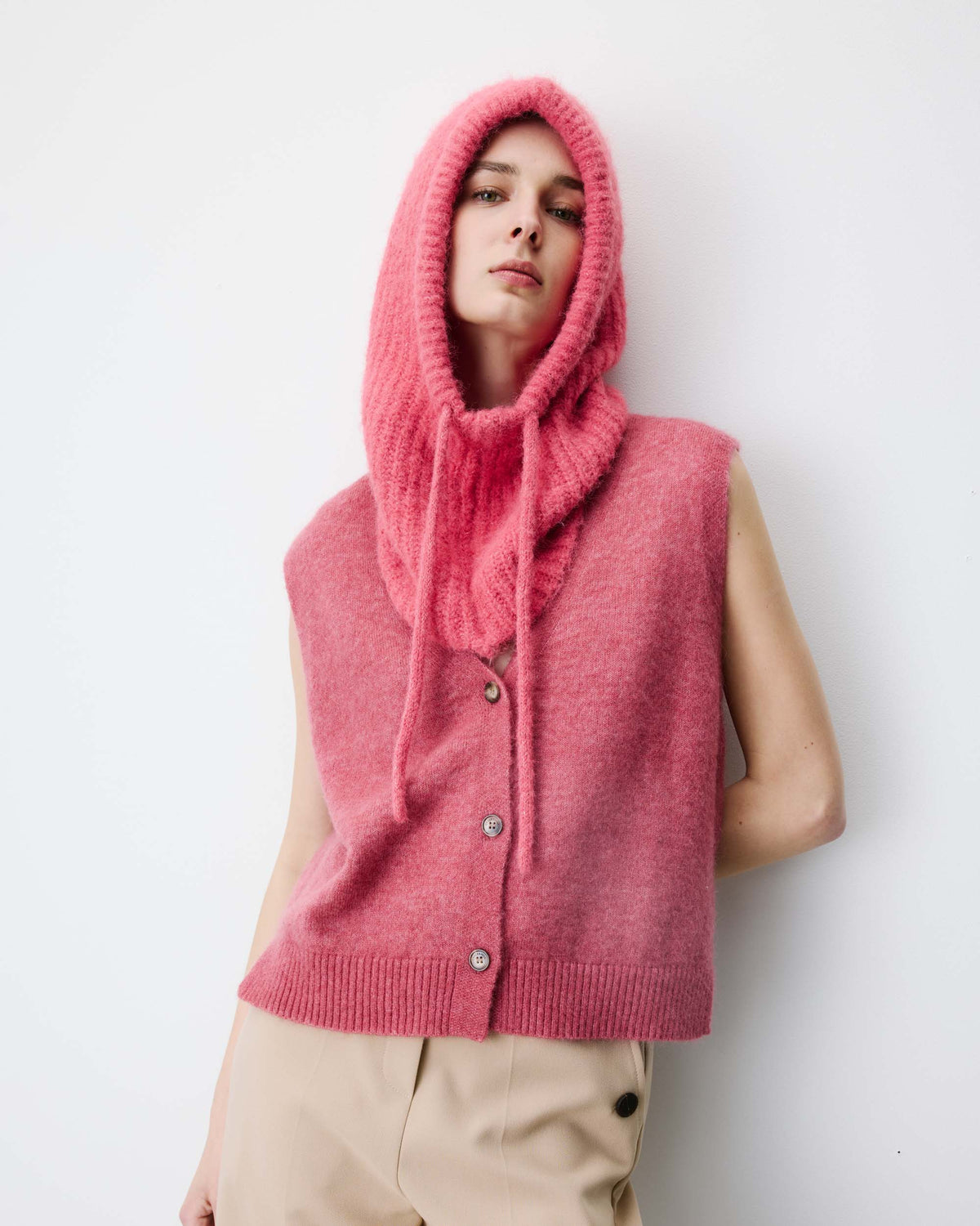 Cagoule en laine mélangée blush Samourai