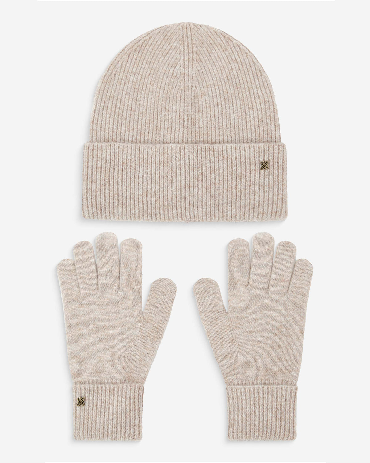 Knit beanie and gloves set taupe Anicet