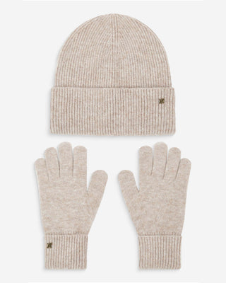 Duo bonnet et gants en maille taupe Anicet