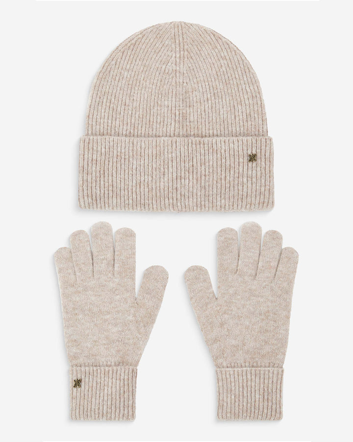 Knit beanie and gloves set taupe Anicet
