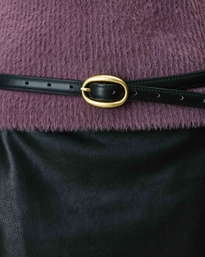 Ceinture fine en similicuir noir Abel