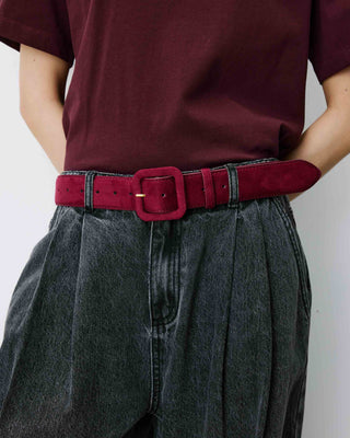 Ceinture en suédine boucle carrée assortie cherry Alvaro