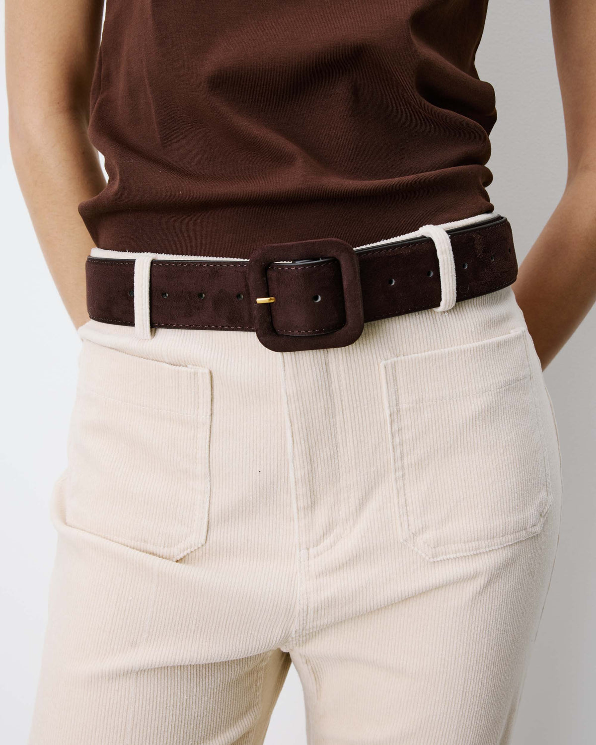 Ceinture en suédine boucle carrée assortie chocolat Alvaro