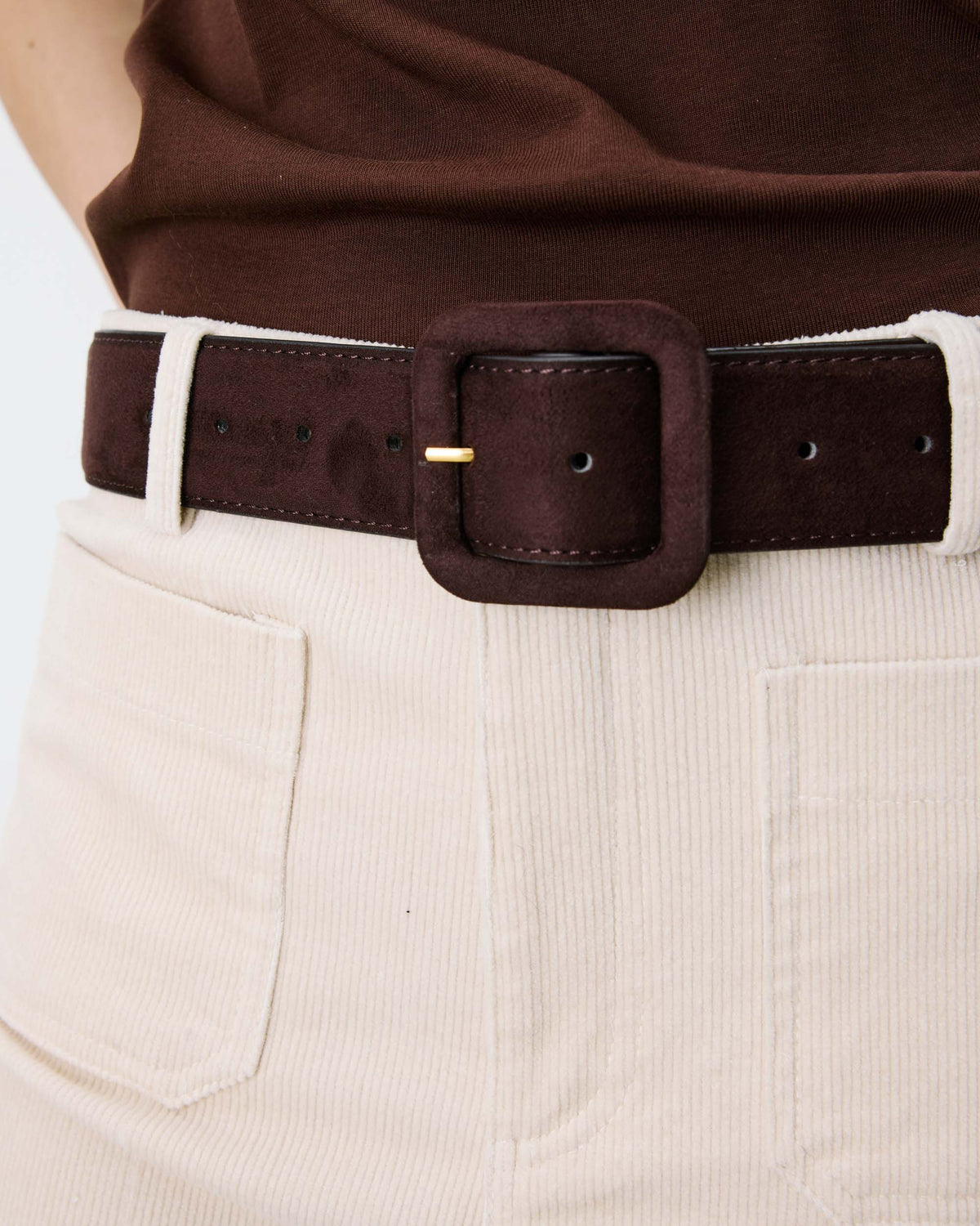 Ceinture en suédine boucle carrée assortie chocolat Alvaro