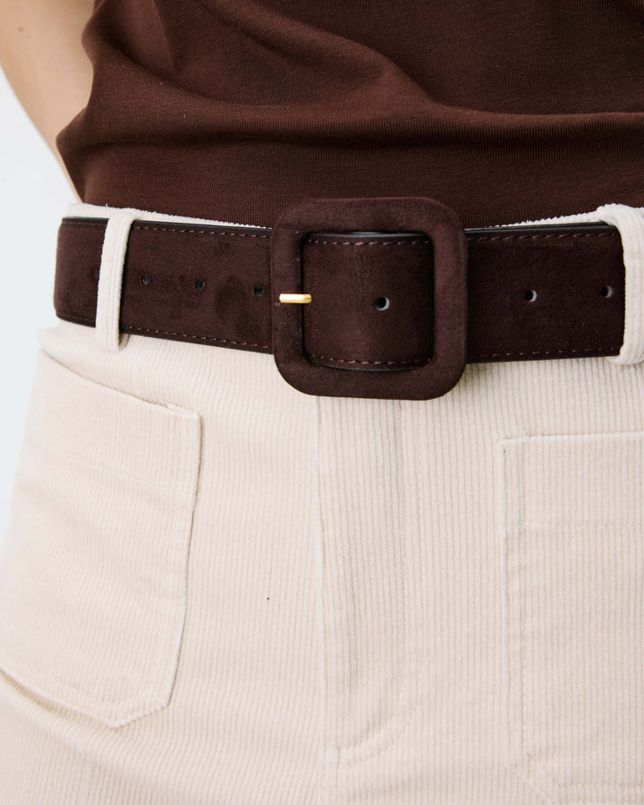Ceinture en suédine boucle carrée assortie chocolat Alvaro