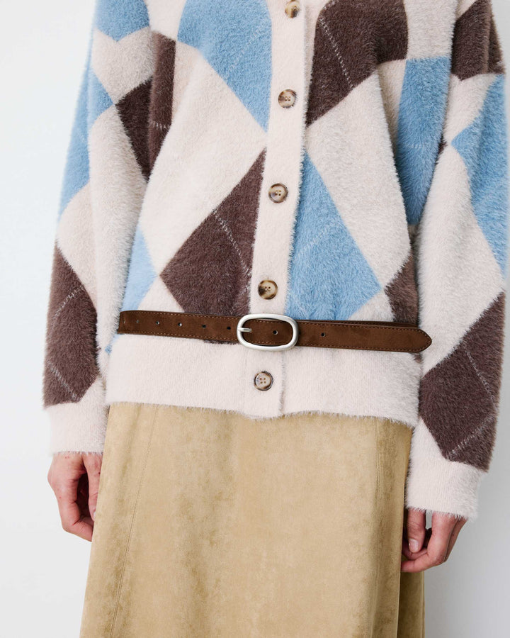 Ceinture en suédine boucle argenté chocolat Abbey
