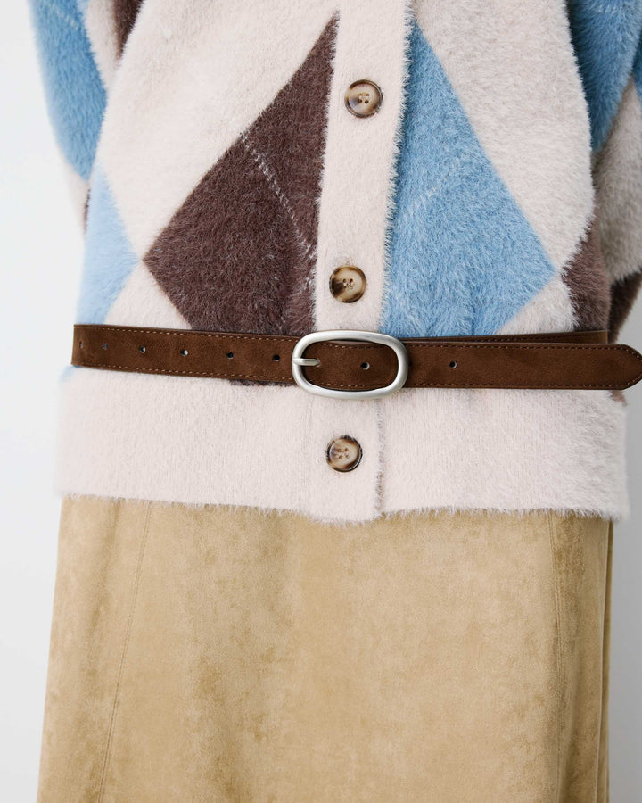 Ceinture en suédine boucle argenté chocolat Abbey