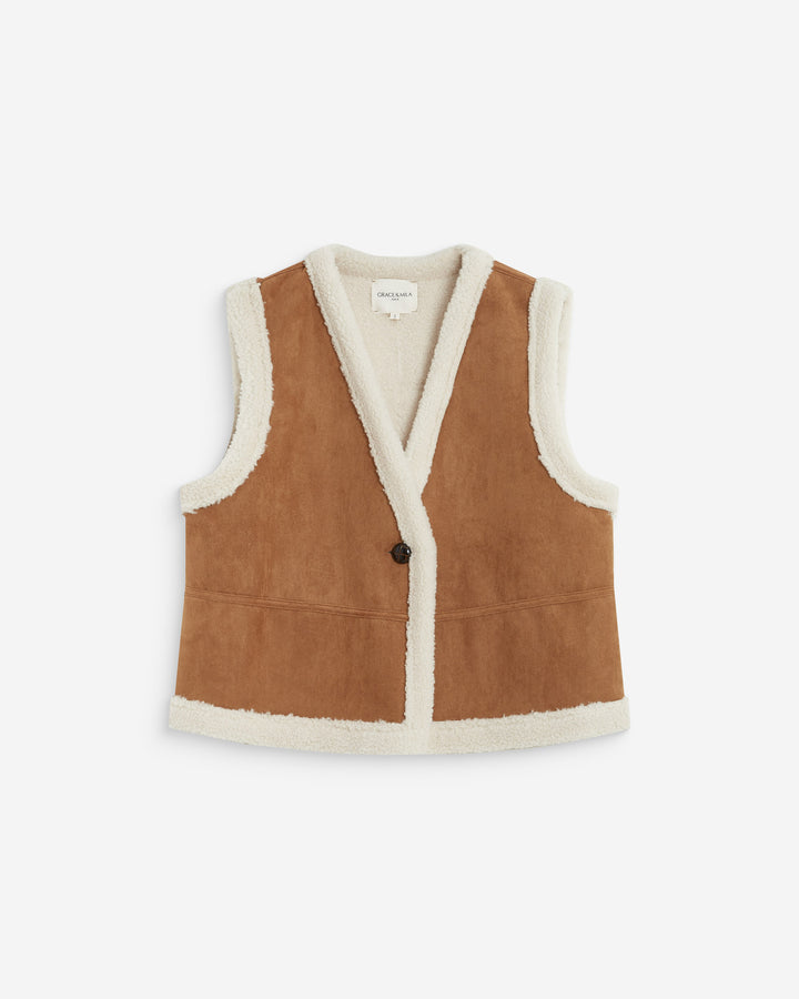 Sleeveless faux-shearling vest coffee Anya