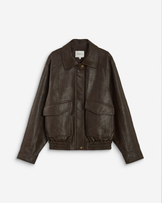 Blouson oversize similicuir à poches chocolat Axel