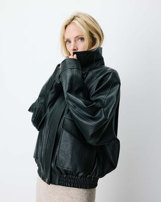 Blouson oversize similicuir à poches noir Axel