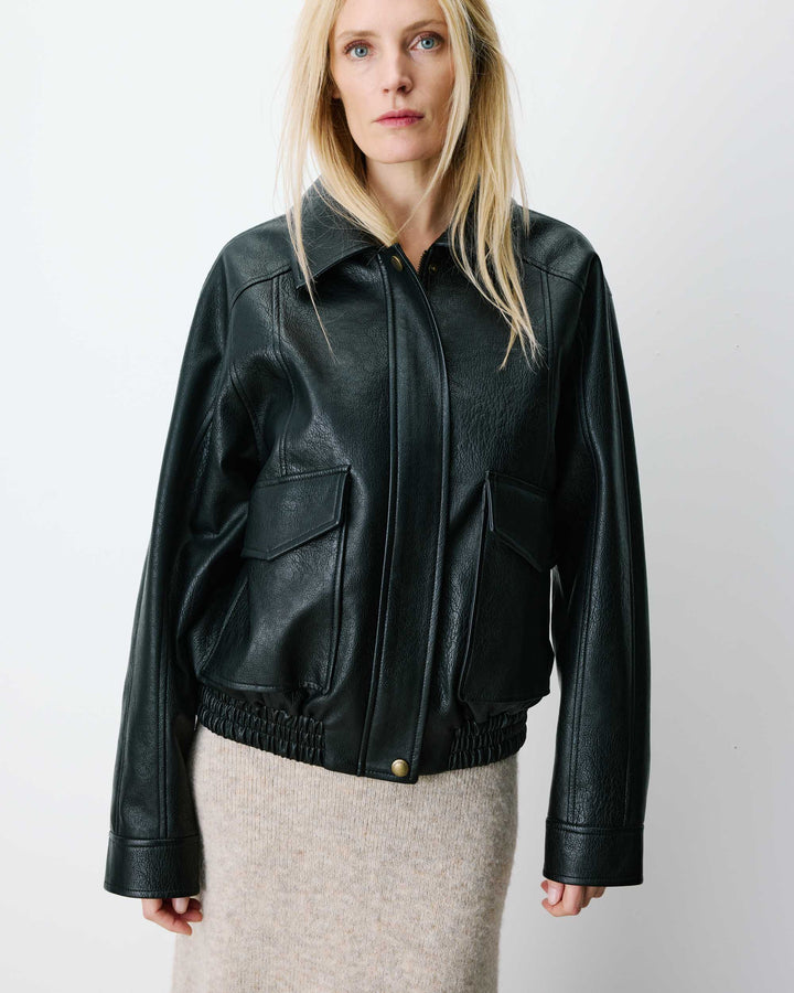 Blouson oversize similicuir à poches noir Axel