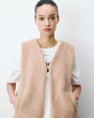Sleeveless faux-shearling vest beige Avery