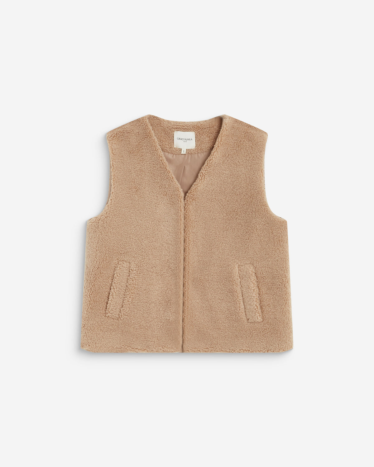 Sleeveless faux-shearling vest beige Avery