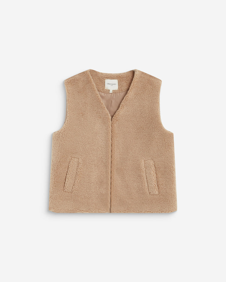 Sleeveless faux-shearling vest beige Avery