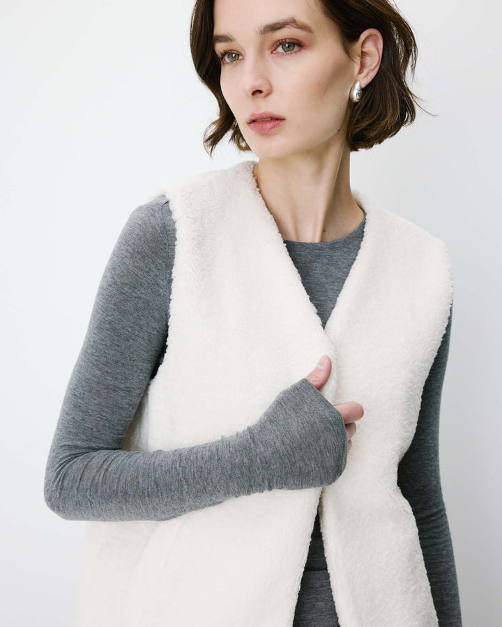 Sleeveless faux-shearling vest ecru Avery