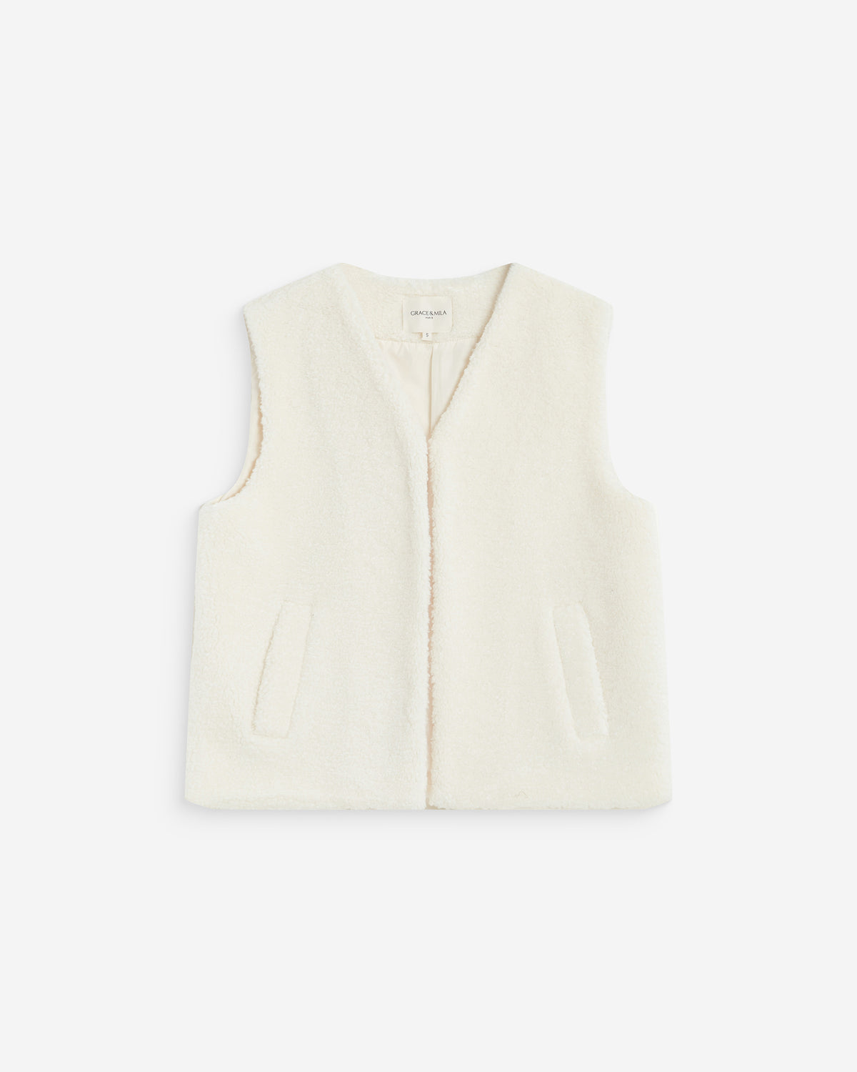 Sleeveless faux-shearling vest ecru Avery