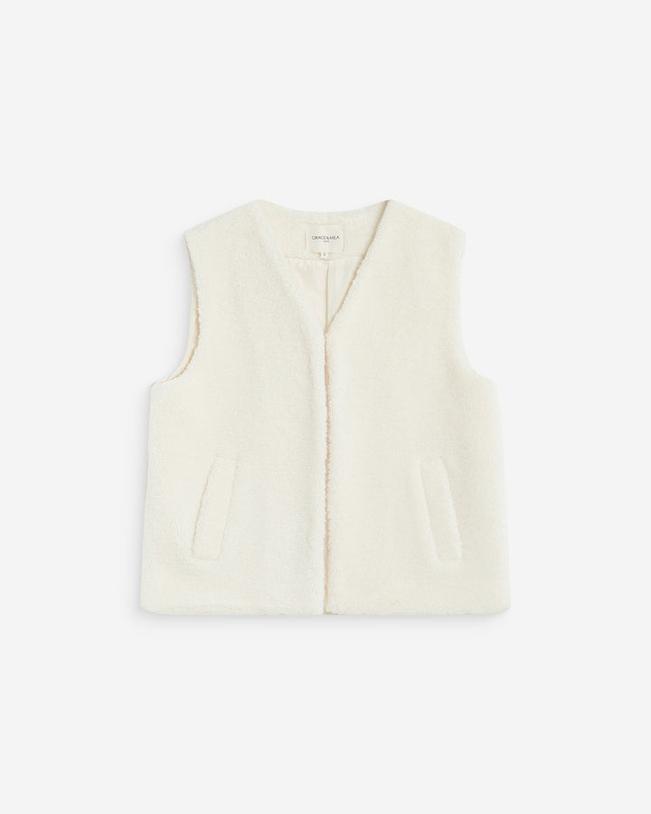 Sleeveless faux-shearling vest ecru Avery